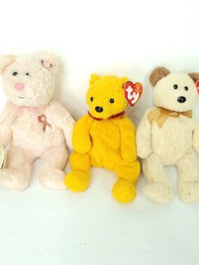 Lot of 3 TY Beanie Baby Survivor  Poopsie Huggy Teddy Bear Plush Stuffed Animal